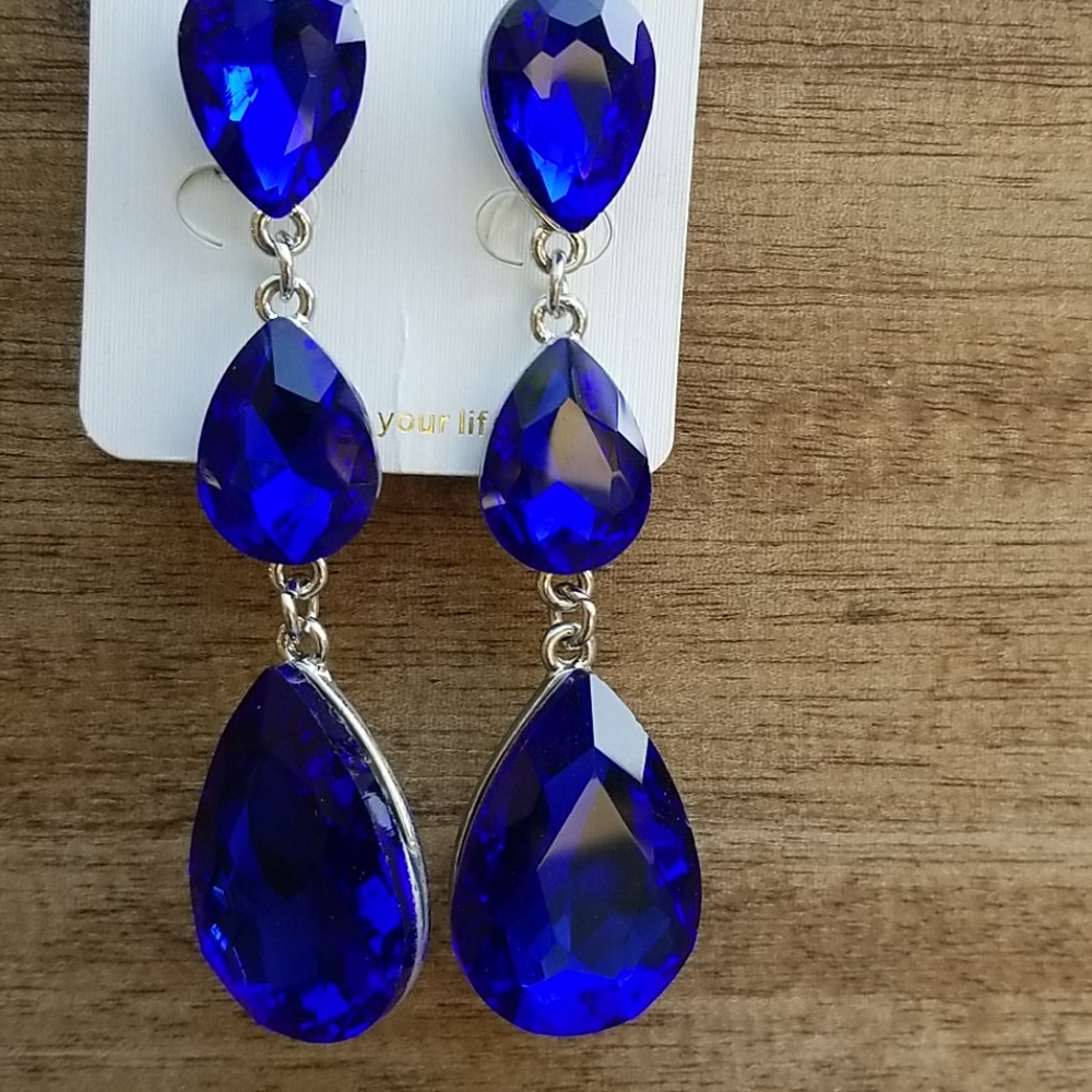 Fancy cobalt blue  3 inch drop dangle earrings